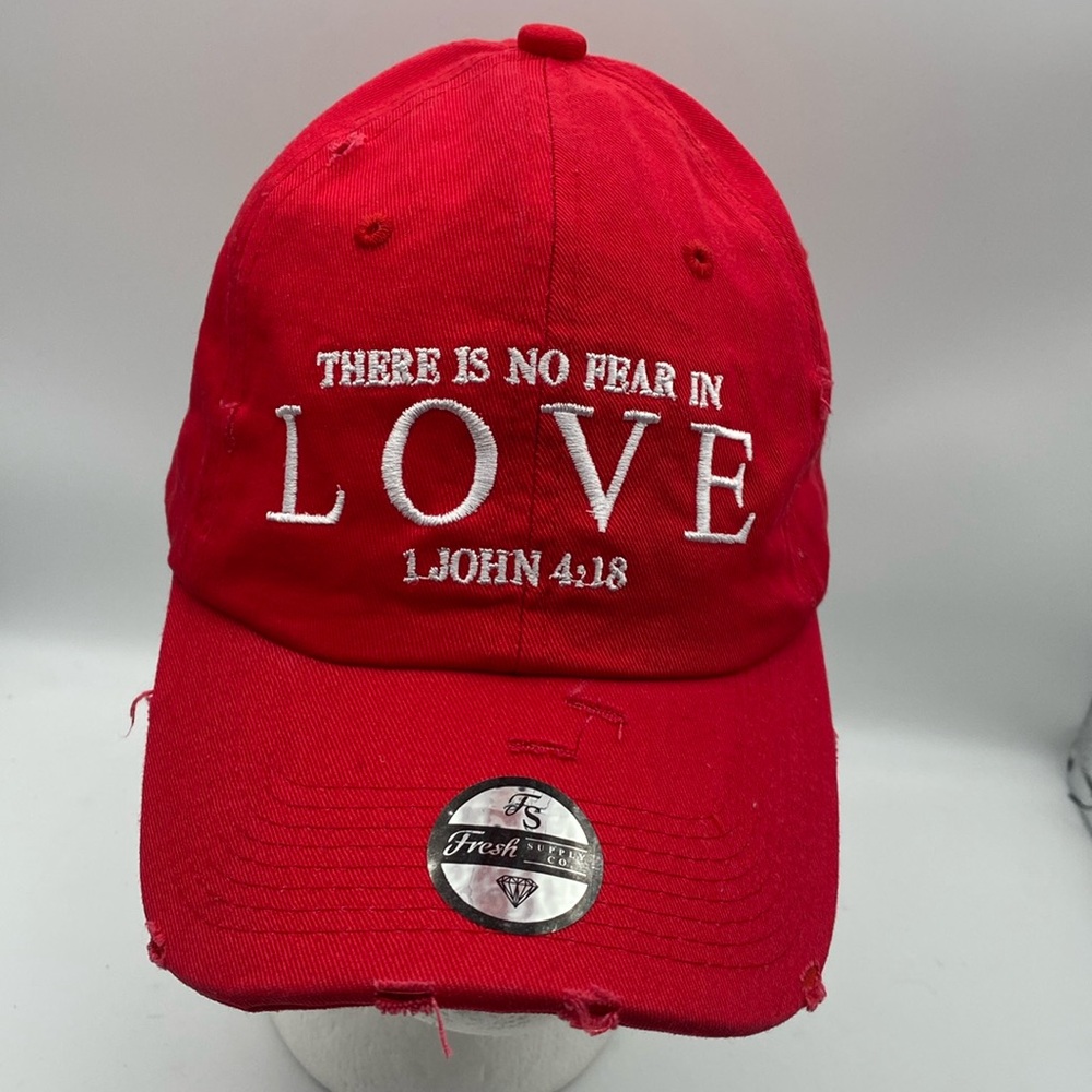 Fresh Supply “1 John 4:18 There is No Fear in Love” Red Adult Adj Cap Hat